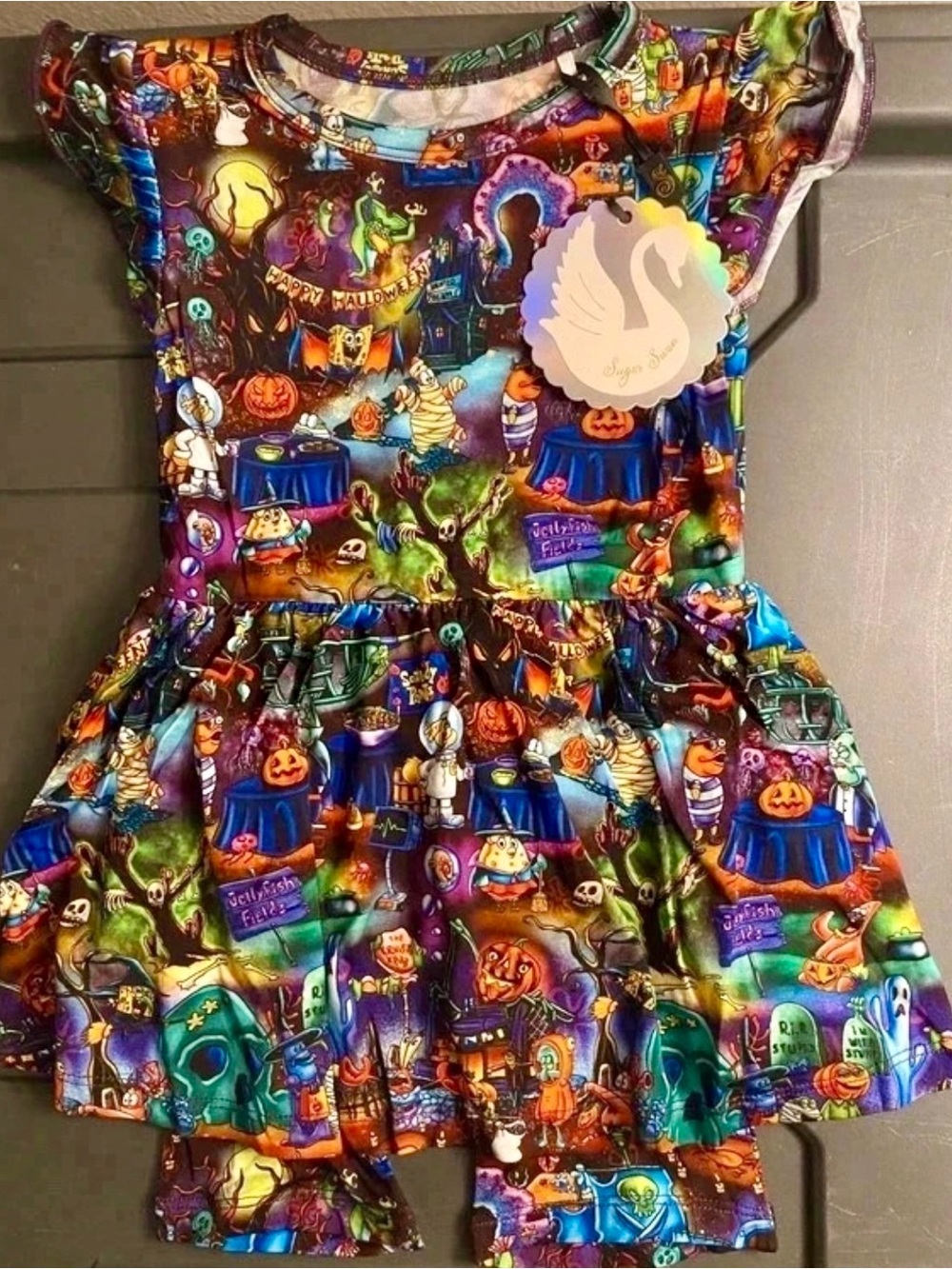 Halloween Sponge Bob Sugar Swan Peekaboo Swirl dress with built in shorts